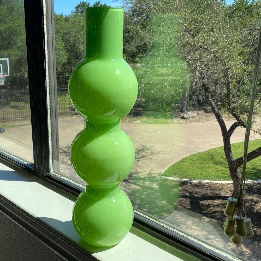Global Views MCM Lime Green‎ Encased Art Glass Bubble Vase Gourd Blown Glass 18" - Picture 5 of 8